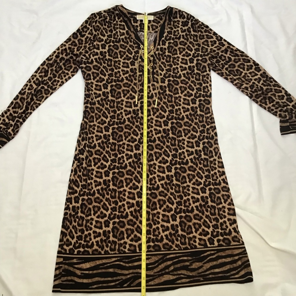 MICHAEL KORS WOMEN LEOPARD/ TIGER SHEATH LONG-SLEEVE DRESS SIZE L GOLD CHAIN - Picture 7 of 8